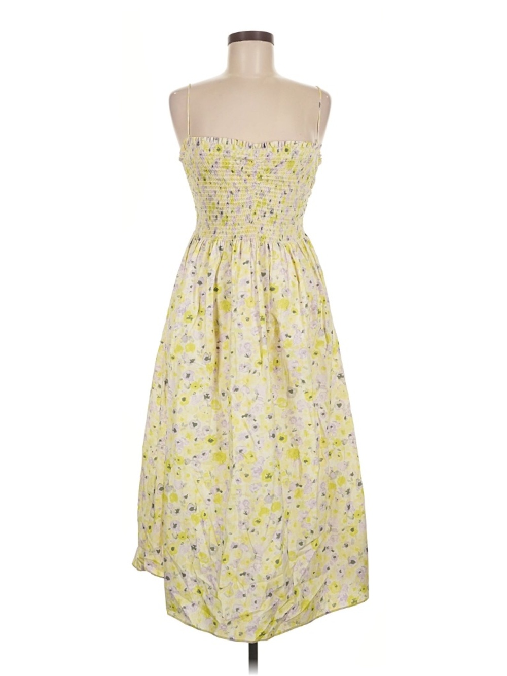 H&M 100% Cotton Spaghetti Strap Floral Yellow Midi Dress